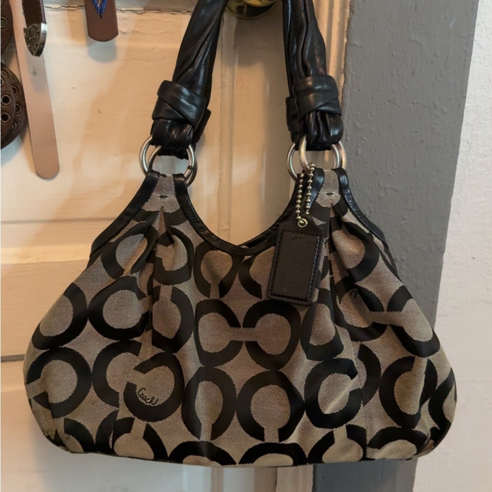 Coach Black and Brown Signature Shoulder Bag